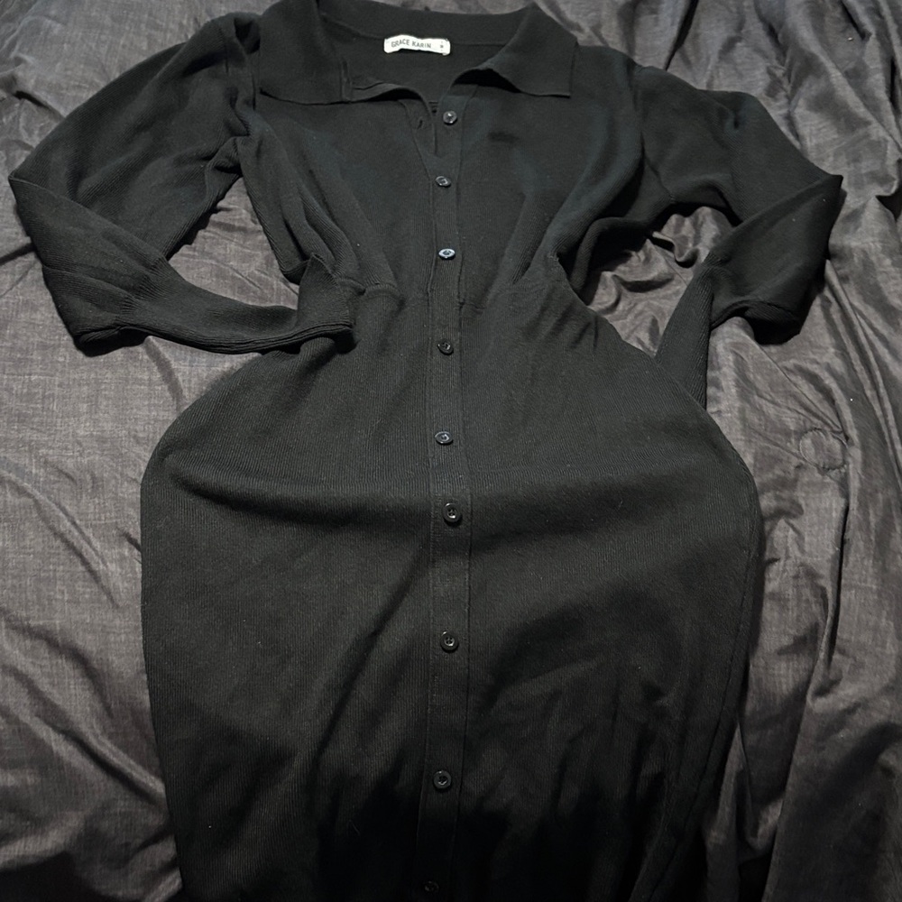 Elegant Black Button-Up Dress